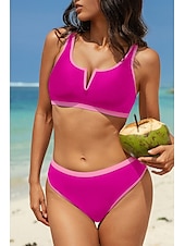 cheap Bikini Sets-Women&#039;s Swimwear Bikini 2 Piece Swimsuit Backless Patchwork Tropical Beach Wear Color Block V Neck Sleeveless Bathing Suits