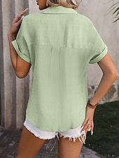 preiswerte Damen Einfache Oberteile-Damenshirt Button-Down Bluse Einfarbig Stilvoll Lässig Kurzarm Hemd Button-Down Bluse Kragen Reguläre Oberteile Tägliche Knöpfe Weiß Hellgrün Pink Blau Sommer Frühling