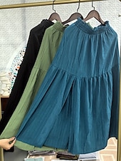 abordables Jupes unies-Femmes Jupe Évasé Mode Occasionnel Maxi Taille haute Jupes Couleur Unie A Volants Fendu Micro-Élastique Décontracté Quotidien Week-end Noir Bleu Vert Été Polyester
