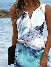 ieftine Rochii Art&amp;Design-Rochie Mini pentru Femei Rochie Casual Rochie de Vară Rochie de Vacanță Zilele de Zi Regulat Grafic În Dungi Abstract Mâneci Fără Sleevă Gât în V Albastră Aqua Vară Primăvară
