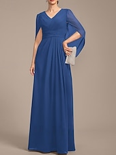 preiswerte Bodenlänge-A-Linie Brautmutterkleid Hochzeitsgast Elegant V Ausschnitt Bodenlang Chiffon Kurzarm mit Falten Raffung 2025