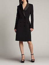 preiswerte Teelänge-Schlauchkleid Brautmutterkleid Hochzeitsgast Kirche Elegant Einfach luxuriös V Ausschnitt Knielang Satin Krepp Langarm mit Applikationen 2025