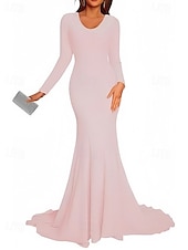 preiswerte Abendkleider-Meerjungfrau  Trompete Abendkleid Elegantes Kleid Formelle Black Tie Gala Court Zug Langarm V-Ausschnitt Lurex-Stoff mit Glitzer