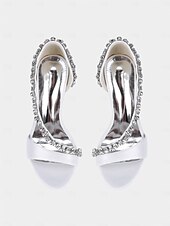 abordables Sandales de Robe-Escarpins à talons hauts en satin champagne pour femmes avec bride en T en cristal – élégants talons aiguilles à bout ouvert pour cocktails et événements formels