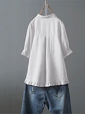 economico Camicie-Per donna Camicia Blusa Camicie di cotone e lino Semplice Essenziale Moderno Manica Corta Colletto a Camicia Top Regolari Quotidiano Ferie Uscire Bottoni Bianco Giallo Rosa Blu marino Azzurro Estate