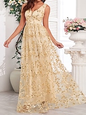 levne Večerní šaty-A-line quinceanera šaty elegantní šaty svatba svatební host dlouhé po zem bez rukávů V výstřih tyl bez zad se sklady
