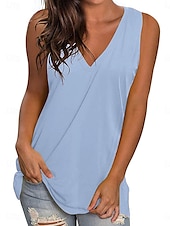 cheap Plain Tank Top-Women&#039;s Camisole Tank Top Solid Color Stylish Casual Sleeveless V Neck Regular Tops Daily Black White Green Light Blue Summer Spring