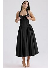 cheap Dresses-Retro Vintage Medieval Renaissance Midi Dress Flare Dress Ren Faire Halter Regency Inspired Floral Women&#039;s Masquerade Wedding Vacation Casual Daily Adults&#039; Dress Summer