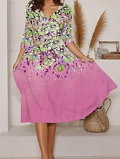 levne květinové šaty-Ženské maxi šaty sundress A-line šaty dovolená casual každodenní běžný střih květinový grafický krátký rukáv V výstřih růžová modrá zelená léto
