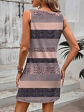 preiswerte Streifen- und geometrische Kleider-Damen Minikleid A Linie Kleid Sommerkleid Schulterfreies Kleid Urlaub Lässig Täglich Lässiger Schnitt Grafik Geometrisch Gestreift Ärmellos U-Ausschnitt Rosa Sommer