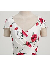 tanie Sukienki-Lata 50. Retro / vintage Rockabilly Do kolan Sukienka kopertowa Sukienka huśtawka Rozkloszowana sukienka Normalny Krótki kimonowy Kwiaty Obcisła i rozszerzona Huśtawka wisząca W serek Strój na bal