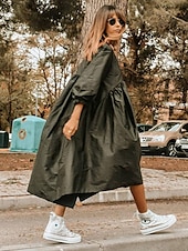 cheap T shirt Dresses-Women&#039;s Plus Size Midi Dress Casual Dress Summer Dress Classic Vacation Daily Holiday Loose Fit Leaf Short Sleeve Crew Neck Black Red Green Summer