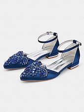 abordables Officiel-ballerines à bout pointu ornées de pierres précieuses vertes – chaussures de mariage et de soirée pour femmes de style vintage
