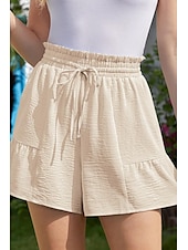 お買い得  プレーンコットンリネンパンツ-女性用 コットンリネンショートパンツ リネン風パンツ コットンリネンパンツ ストリートファッション カジュアル ショート ナチュラルウエスト 平織り ポケット 弾性巾着デザイン 通気性 快適 マイクロエラスティック カジュアル ストリートウェア 赤紫色 ワイン 海軍 アプリコット 夏 レギュラー