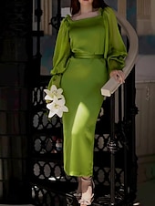 billiga Enkel klänning-Kvinnors Plus Size Maxi Klänning A-linje Klänning Mjölkfrö Klänning Off The Shoulder Klänning Puffärmad Klänning Semester Utomhus Daglig Regular Fit Enfärgad Lång Ärmd Off Shoulder Grön Sommar