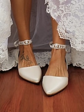economico Casuale-ballerine da donna a punta color avorio con cinturino alla caviglia con strass – ballerine chic per appuntamenti serali e matrimoni