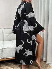 abordables Chemises de nuit et nuisettes pour femmes-Femme Pyjamas Vêtements d&#039;intérieur robe Décontractées Confort Animal Fermeture Avant Gilet Intérieur du quotidien Robe longue Col V Noir Blanche Eté Printemps Automne Hiver Ample