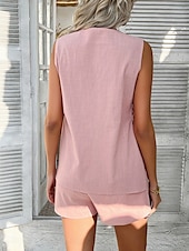 cheap Sets-Women&#039;s Active Basic Linen-Inspired Sets Two Piece Sets Vest Sleeveless V Neck Solid Color Casual Daily Black White Pink Summer Regular Fit