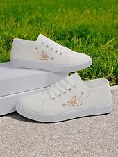Χαμηλού Κόστους Γυναικεία Sneakers-γυναικεία λευκά εύκαμπτα πάνινα πάνινα παπούτσια – ελαφριά αναδιπλούμενα παπούτσια με κορδόνια για ταξίδια, περπάτημα και casual ντύσιμο