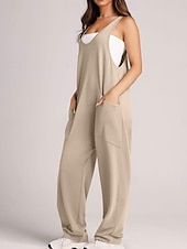 billiga Overall-Kvinnors Jumpsuit Aktiv Enfärgad Ärmlös V-Hals Fickor Semester Daglig Regular Fit Svart Rosa Armégrön Sommar