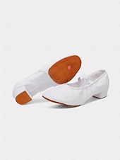 preiswerte Lateinamerikanische Schuhe-beigefarbene Canvas-Ballsaal-Tanzschuhe für Damen – Pumps mit niedrigem Absatz und elastischem Riemen für das professionelle Training