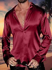 preiswerte Freizeithemden für Herren-Herren Hemd Satinhemd Knopfhemd Lässiges Hemd Schwarz Weiß Rote Blau Grün Langarm Glatt Kargen Täglich Urlaub Bekleidung Baumwolle Baumwollmischung Modisch Brautkleider schlicht Komfortabel