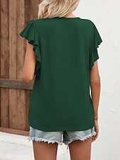 billige Bluser og skjorter-Dame Sommertopper عادي Fritid Kortermet Kappeerme V-hals Vanlige topper Drapering Svart Hvit Lysegrønn Blå Grønn Sommer