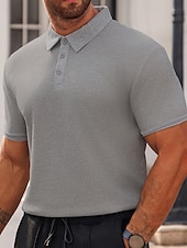 preiswerte Sport-Herren Poloshirts zum Suchbegriff: &quot;Waffel&quot; Golfhemd Arbeit Casual Kargen Kurzarm Basic Modern Glatt Knopf Sommer Frühling Regular Fit Schwarz Weiß Gelb Rote Hellgrau Hellblau Poloshirts zum