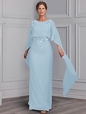 tanie Długość podłogi-sukienka typu tuba/kolumna sukienka dla matki panny młodej elegancka dekolt w łódkę długość do ziemi elastyczny szyfon długi rękaw z koronką kwiatową 2025