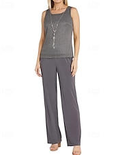 economico Tailleur pantalone della mamma-Tuta  Completo Due Pezzi Madre della Sposa Elegante Collo Gioiello Lunghezza Terra Giacca Lucida con Pantaloni in Chiffon 2025