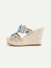 cheap Vacation Sandals-Women&#039;s Rhinestone Wedge Sandals – Sparkly Open-Toe Platform Sandals with Gem Embellishments for Summer, Beachwear, and Casual Chic Outfits