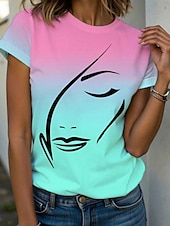cheap Tie Dye&amp;Gradient tee-Women&#039;s T Shirt Graphic Abstract Stylish Casual Short Sleeve Round Neck Regular Tops Daily Weekend Print Pink Blue Purple Green Summer Spring