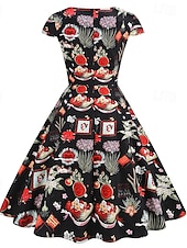 tanie Sukienki-Lata 50. Retro / vintage Rockabilly Do kolan Sukienka kopertowa Sukienka huśtawka Rozkloszowana sukienka Normalny Krótki kimonowy Kwiaty Obcisła i rozszerzona Huśtawka wisząca W serek Strój na bal