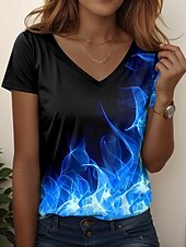 abordables T-shirt Art &amp; Design-Femmes T-shirt A Ombre Graphique Occasionnel Manche Courte Col en V Hauts Réguliers Quotidien Imprimé Rouge Bleu Vert Été Printemps