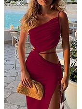 economico Abiti di Laurea-Per donna Abito Midi Abito Bianco Abito da laurea Abito Sottoveste Moda Compleanno Laurea Data Vestibilità regolare Semplice Senza Maniche Spalline sottili Rosa chiaro Nero Bianco Giallo Estate