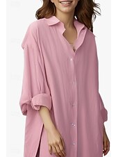 economico Camicie-Per donna Abito Midi Abito Camicia Abito in cotone e lino Moda Essenziale Classico Vacanza Ferie Uscire Vestibilità regolare Semplice Manica Lunga Colletto a Camicia Nero Bianco Verde chiaro Rosa