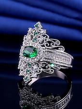 abordables Bagues pour femmes-Bague couronne émeraude vintage pour femme – bijoux élégants d&#039;inspiration royale pour fiançailles, mariages et occasions spéciales