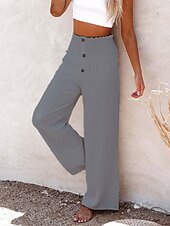 abordables Pantalón liso de lino y algodón-Mujer Pantalones de lino y algodón pantalones Casual Longitud total Cintura Media Plano Cintura elástica Confortable Al Aire Libre Deporte Calle Vino Azul marinero Gris Negro Verano Ajuste regular