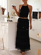preiswerte Weiße Freizeitkleider-Damen kleid lang Zweiteiliges Kleid Sommerkleid skims dress Modisch Täglich Festtage Wochenende Regular Fit Glatt Ärmellos Spaghetti-Träger Schwarz Rote Blau Aprikose Sommer