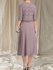 abordables Longueur du thé-Robe Mère de la Mariée A-Line Deux Pièces Invité de Mariage Élégante Col Arrondi Longueur Thé Chiffon Dentelle Manches 3/4 avec Robe Midi Ruchée en Dentelle 2025