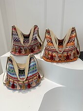 tanie Plecaki Fashion-damska torba na ramię z frędzlami w stylu boho, etnicznym i haftowanym - wiele sposobów noszenia, można jej używać jako plecaka, nadaje się na codzienne podróże, festiwale i do noszenia na co dzień