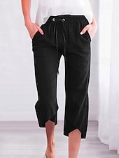 baratos Calça-Mulheres Calças Capri Calças de linho de algodão Calças Roupa de rua Casual Comprimento da panturrilha Natural Tecido Bolsos Design de cordão elástico Respirabilidade Macio Micro-Elástica Casual