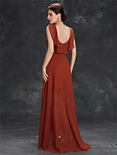preiswerte Bodenlänge-Kleid Brautmutterkleid Elegant Party V Ausschnitt Bodenlang Chiffon Ärmellos mit Falten 2025