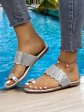 economico Infradito scivolosi-sandali da donna con anello in strass per le dita dei piedi – eleganti scarpe basse slip-on con decorazioni scintillanti per l'estate, la spiaggia e l'abbigliamento casual chic