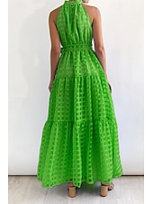 abordables Robes de vacances-Femmes Robe Longue Maxi Robe Robe de remise des diplômes Robe à col licou Mode Moderne Fête Remise des Diplômes Date Coupe régulière Uni Sans manches Col Halter Cyan Noir Violet Claire Vert Été