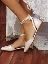 economico Casuale-ballerine da donna a punta color avorio con cinturino alla caviglia con strass – ballerine chic per appuntamenti serali e matrimoni