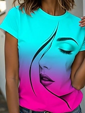 cheap Tie Dye&amp;Gradient tee-Women&#039;s T Shirt Graphic Abstract Stylish Casual Short Sleeve Round Neck Regular Tops Daily Weekend Print Pink Blue Purple Green Summer Spring