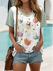 お買い得  動物のTシャツ-女性用 Tシャツ フラワー グラフィック 動物 スタイリッシュ カジュアル 半袖 ラウンドネック レギュラートップス 日常 週末 プリント セージグリーン 夏 春