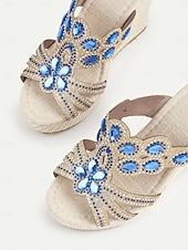 cheap Vacation Sandals-Women&#039;s Rhinestone Wedge Sandals – Sparkly Open-Toe Platform Sandals with Gem Embellishments for Summer, Beachwear, and Casual Chic Outfits