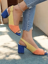 billiga Klädsandaler-damsandaler i tvåfärgad mocka med peep toe blockhäl – snygga och bekväma skor med öppen tå för kontor, fester och sommarutflykter